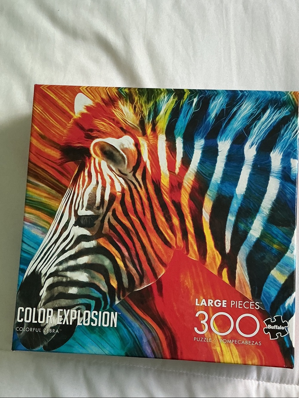 Buffalo - Colorful Zebra Artwork, 300 piece jigsaw Puzzle--large pieces